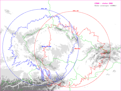 Dosah meteorologických radarů ČHMÚ