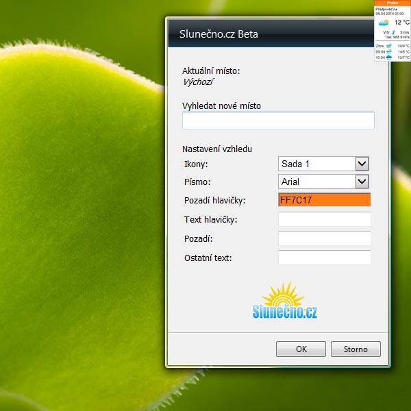 Nastavení pro Gadget počasí Slunečno.cz